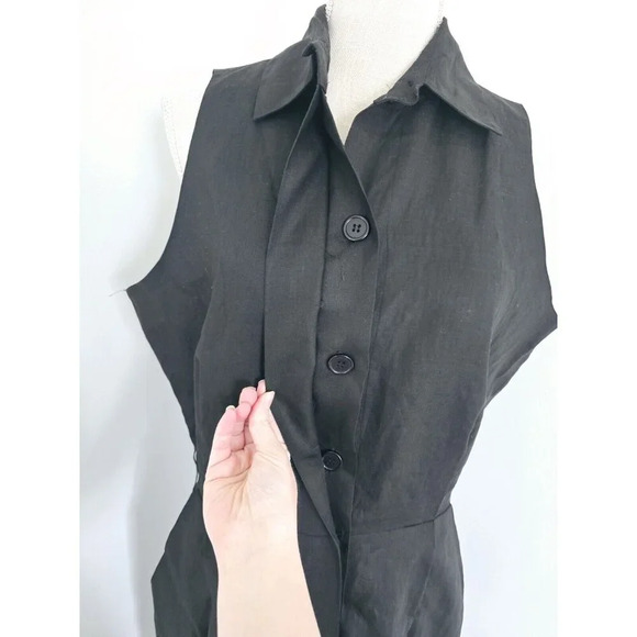 CC Courtenay Black Linen Sleeveless Collard Button Front Midi Vintage Dress 14 L - Picture 4 of 12